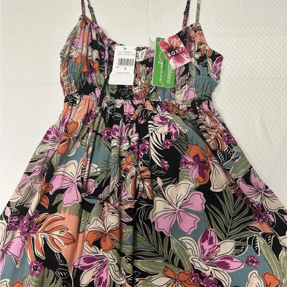 Roxy Tropical EcoVero Beachy Floral Midi Linen Spaghetti Strap Dress Size S. NWT - Picture 4 of 10